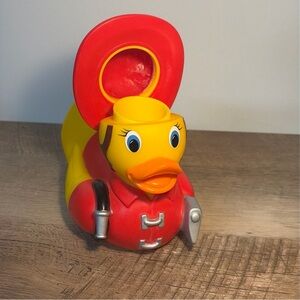 Vintage Munchkin Red and Yellow Firefighter Duck Bath Toy 2006
